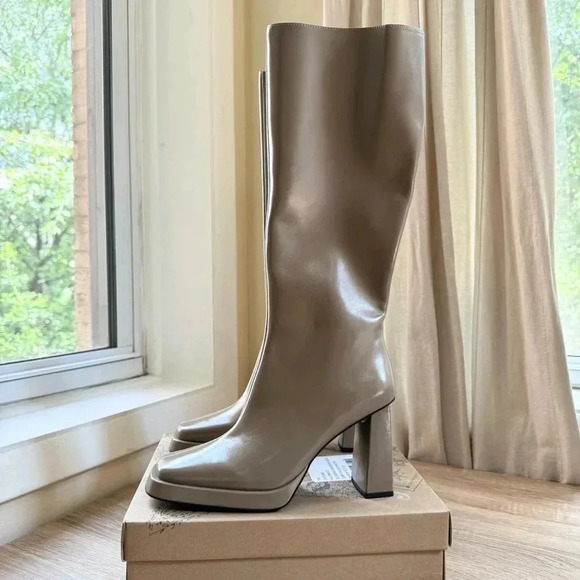 New Jeffrey Campbell Maximal Tall Boots Heeled Knee High in Taupe Brown Tan 8 - Picture 10 of 14